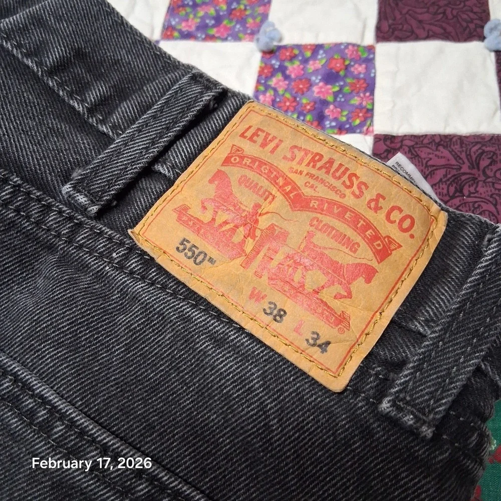 Levi 550 Jeans Men 38x34 Black Relaxed Tapered Denim Casual‎ Work Pants